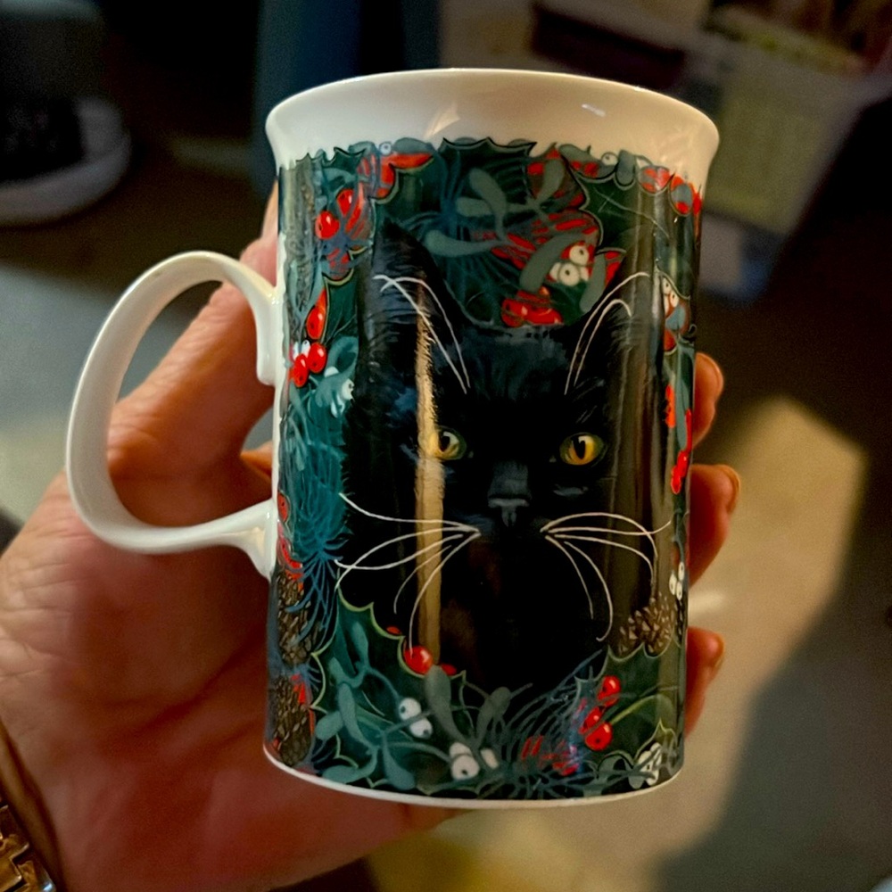 HTF Dunoon 🐈 🎄Christmas 🎄CATS MUG BLACK TUXEDO CAT